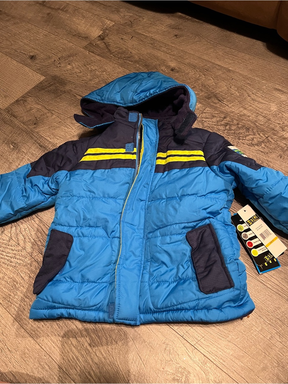 Boys Blue Hooded Puffer Jacket with Reflective Accent